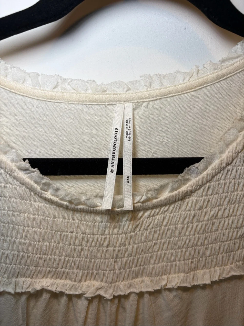 Anthropologie Cream Smocked Ruffle Yoke Blouse‎
